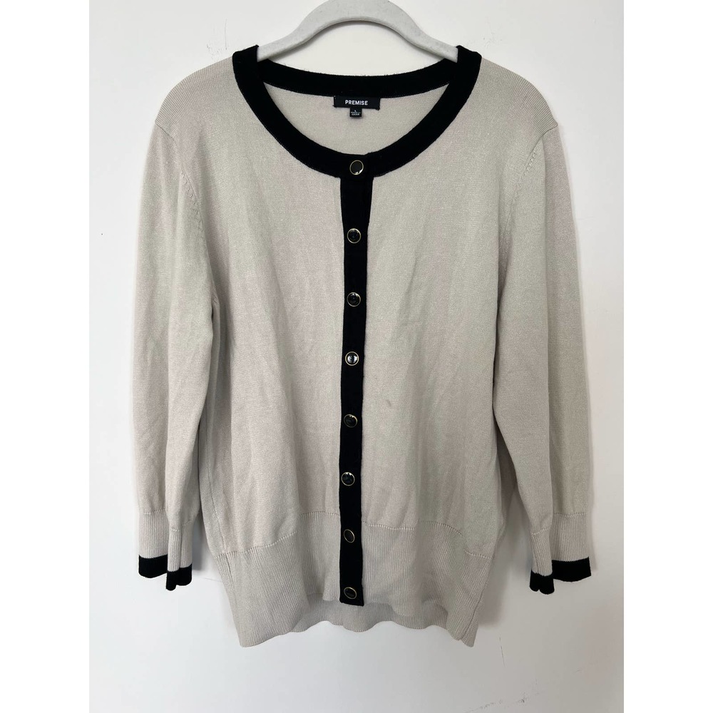 Cream and Black Button Down Cardigan